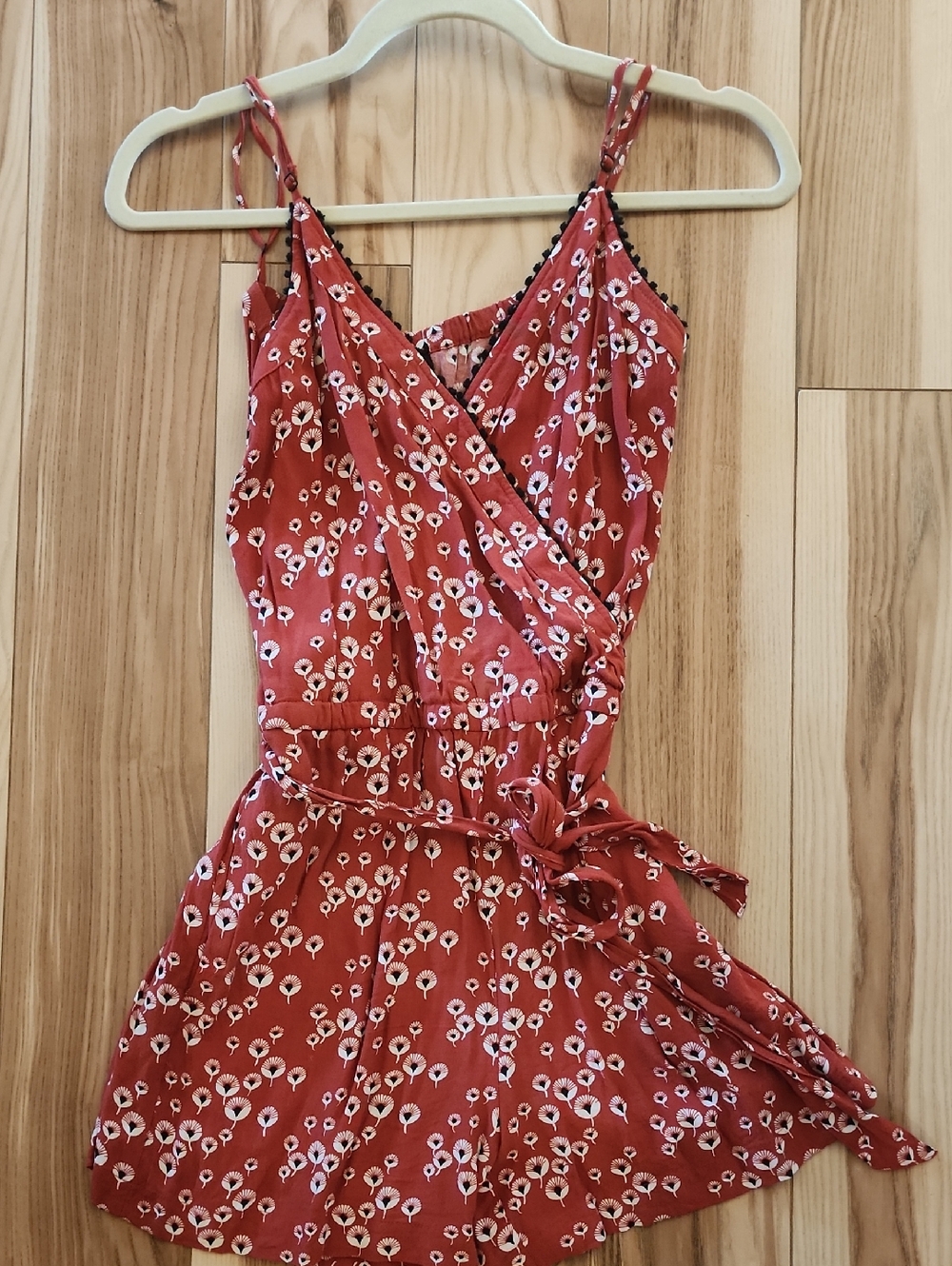 LOFT Rust-Red Floral V-Neck Jumpsuit